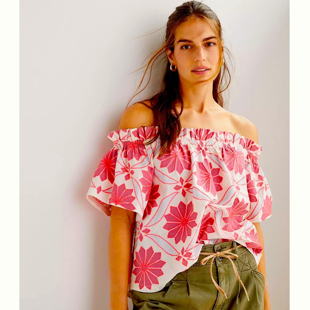 Maeve Pink Floral Off-Shoulder Blouse